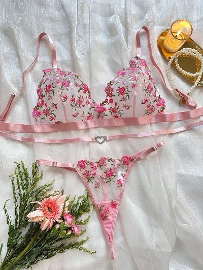 Luxury Lingerie Bra Panty Set Embroidery Floral Breathable Lace Sexy Lingerie Se