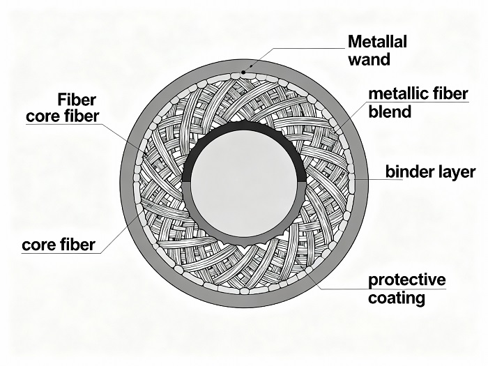 Technical breakdown of metallic yarn composition and how metal alloys are integrated into textile fibers