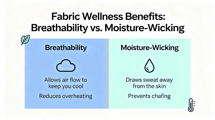 Visual breakdown of fabric science and wellness benefits in breathable loungewear materials
