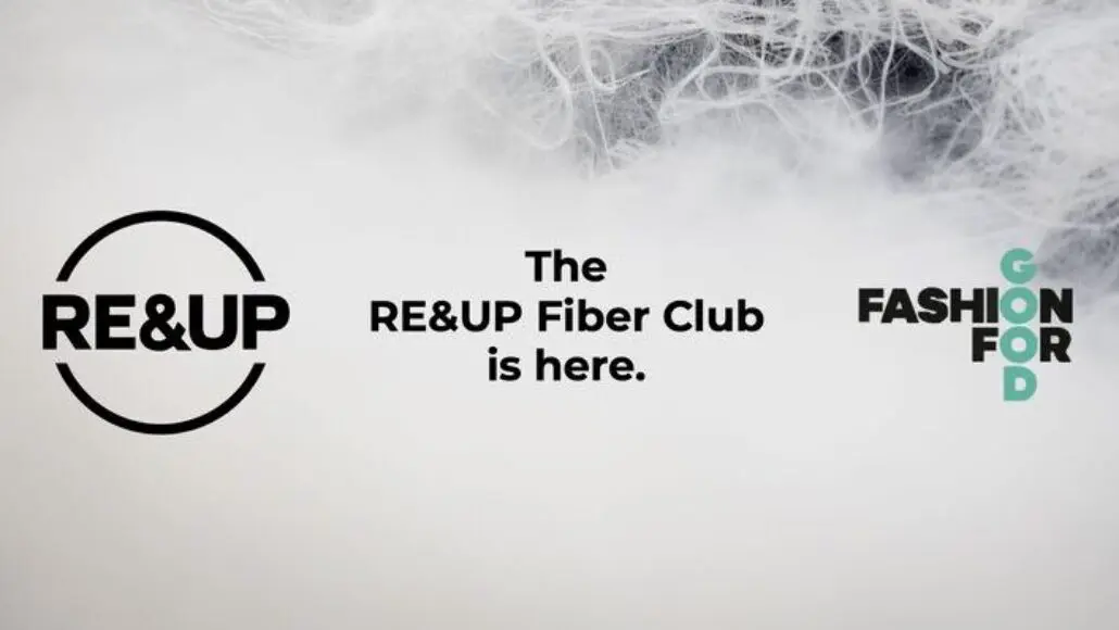 Banner announcing The RE&UP Fiber Club is here, with RE&UP logo on the left and Fashion for Good logo on the right.
