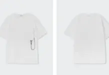Huvis Accelerates Expansion into Global Clothing Markets with Advanced Materials Front and back views of a plain white T-shirt; left image shows a chest pocket with a small black cord hanging from it, right image shows the plain back.