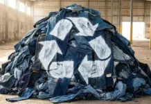 EU Prohibits Destruction of Unsold Garments as Australia Evaluates Fashion Waste Regulations A large pile of used blue jeans stacked in an industrial warehouse, with white spray-painted numbers on some pieces.