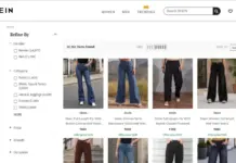 Shein Eyes $25 Billion Hong Kong IPO Amid Slowing Growth and Rising Pressure Product listing page for jeans on SHEIN: grid of women's denim outfits with a left filter panel for gender, category, price and brands