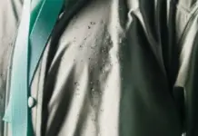 BAM’s Any Weather Mac Gets Certified Recyclable — Here’s Why It Matters for Sustainable Outdoor Clothing Close-up of a raincoat with water droplets on gray fabric and a teal strap visible behind.